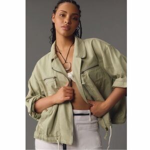 Pilcro Anthropologie Pilcro Tidal Moto Utility Jacket Top Zip Up Moss Solid S